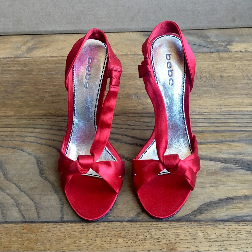 NWOB Bebe Satin Heels, Red, 7